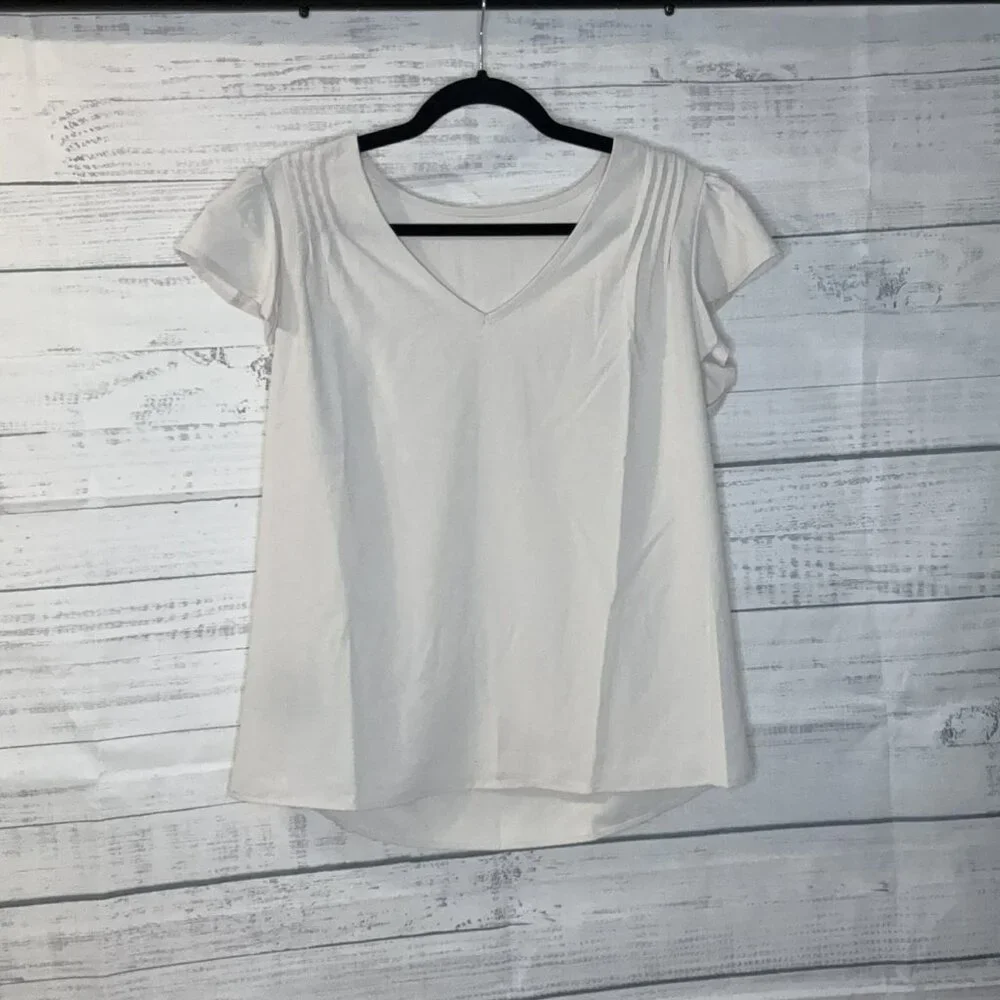 NWOT Light Beige Butterfly Sleeve V Neck Blouse - Picture 5 of 6